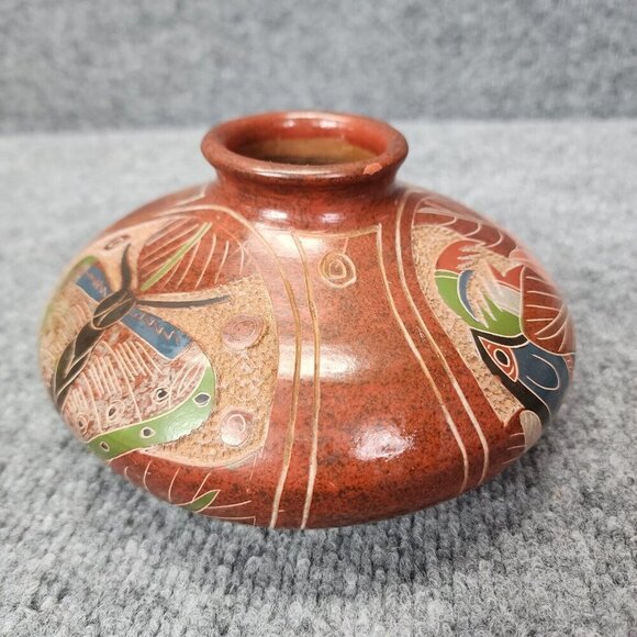 Costa Rica Toucan Hummingbird butterfly Ceramic Vase Folk Art Pottery - Picture 4 of 15